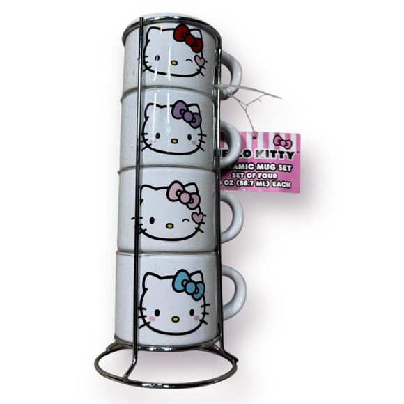 Sanrio Hello Kitty Stacking Espresso Mugs Set‎ of Four Drinking Cups BNWT - Picture 1 of 4